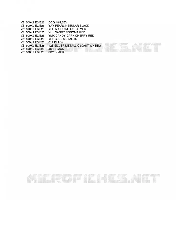 * CHARTE COULEUR * Suzuki MOTO 1500 BOULEVARD 2009  VZ1500K9(E3/E28)