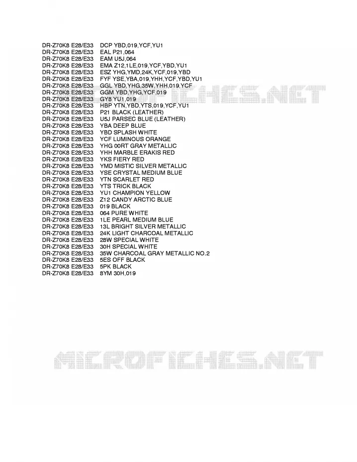 * CHARTE COULEUR * Suzuki MOTO 70 DR-Z 2010  DR-Z70L0(E28/E33)