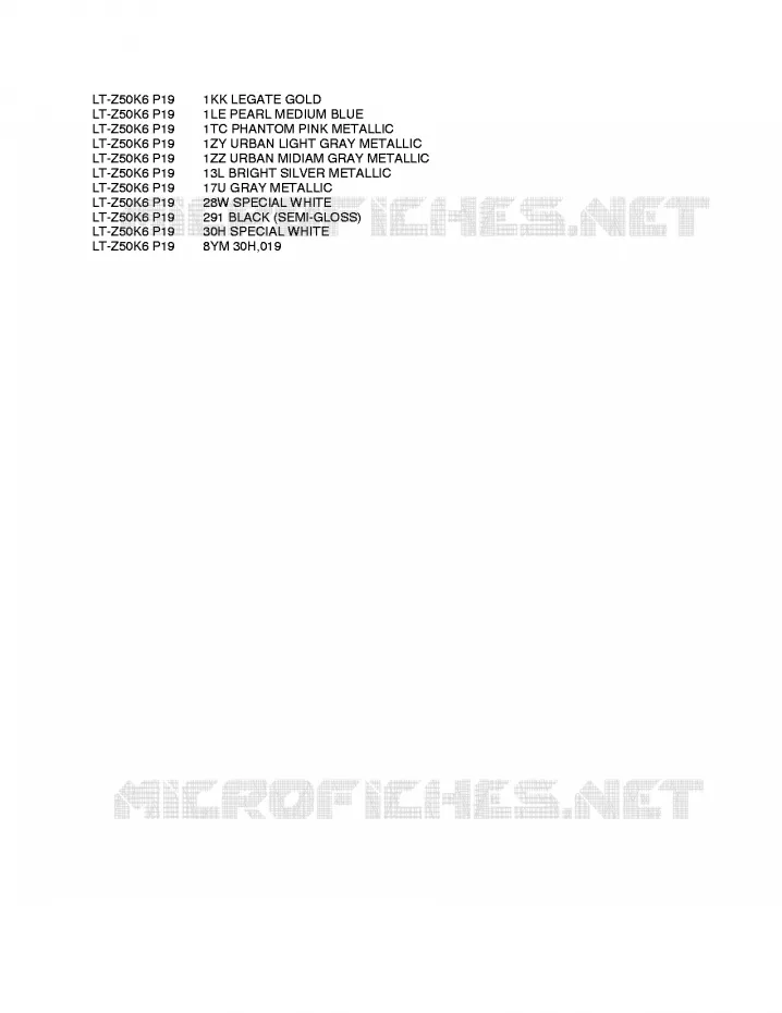 * CHARTE COULEUR * Suzuki QUAD 50 QUADSPORT 2012  LT-Z50L0(P19)