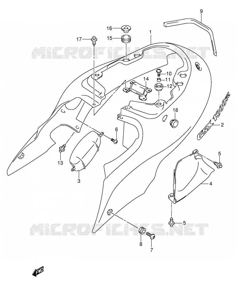 CARENAGES ARRIERE  (MODELE X) Suzuki MOTO 1300 HAYABUSA 2003  GSX1300RU2K3(E2)