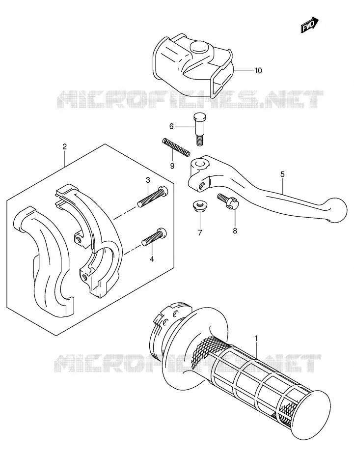 ENSEMBLE LEVIER - POIGNEE DROITE Suzuki MOTO 400 DR-Z 2002  DR-Z400K2(E3/E28)