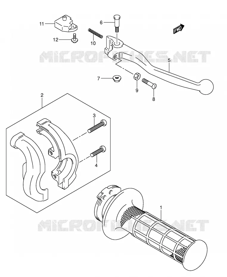 ENSEMBLE LEVIER - POIGNEE DROITE Suzuki MOTO 400 DR-Z 2008  DR-Z400SK8(E3/E28)