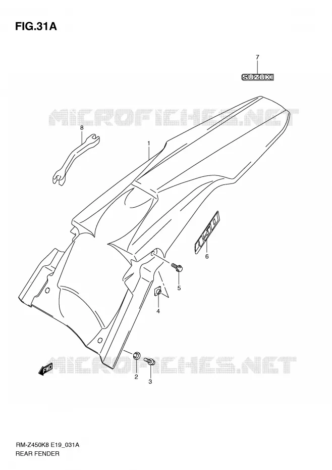 GARDE BOUE ARRIERE (RM-Z450L1) Suzuki MOTO 450 RM-Z 2011  RM-Z450L1(E19)