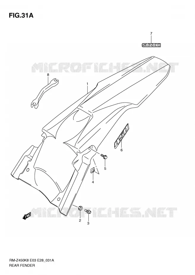 GARDE BOUE ARRIERE (RM-Z450L1) Suzuki MOTO 450 RM-Z 2011  RM-Z450L1(E3/E28)