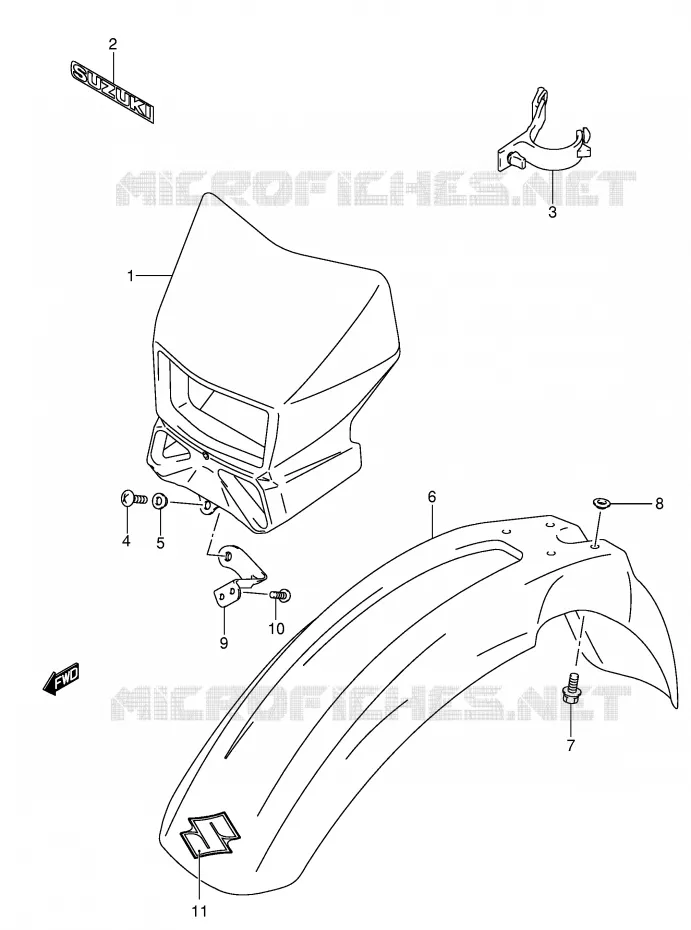 GARDE BOUE AVANT (MODELE K2/K3/K4) Suzuki MOTO 400 DR-Z 2000  DR-Z400EY(E3/E28)