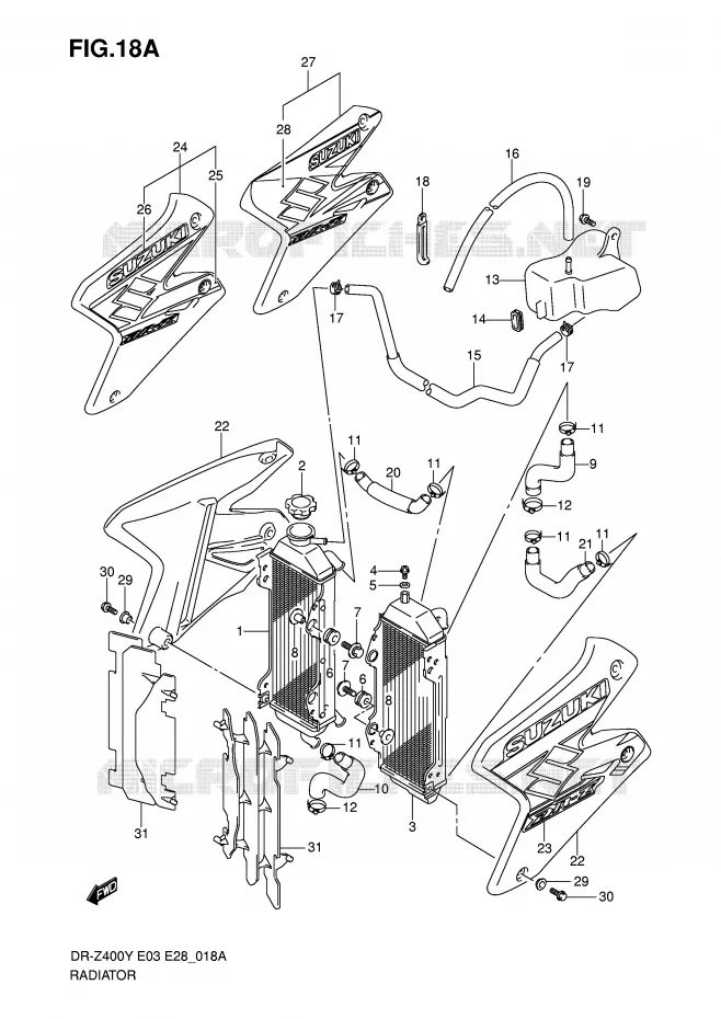 RADIATEUR (MODELE K2/K3/K4) Suzuki MOTO 400 DR-Z 2000  DR-Z400EY(E3/E28)
