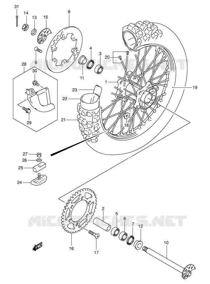 ROUE ARRIERE Suzuki MOTO 400 DR-Z 2003  DR-Z400EK3(E3/E28)