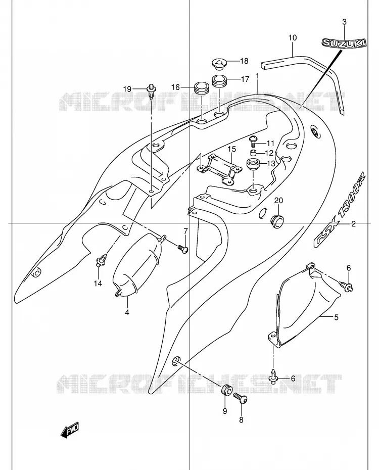 CARENAGES ARRIERE  (MODELE K2) Suzuki MOTO 1300 HAYABUSA 2000  GSX1300RU2Y(E2)