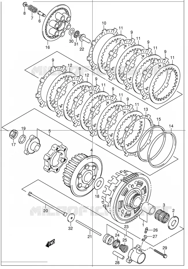 EMBRAYAGE (MODELE K2/K3) Suzuki MOTO 1300 HAYABUSA 2000  GSX1300RY(E2)