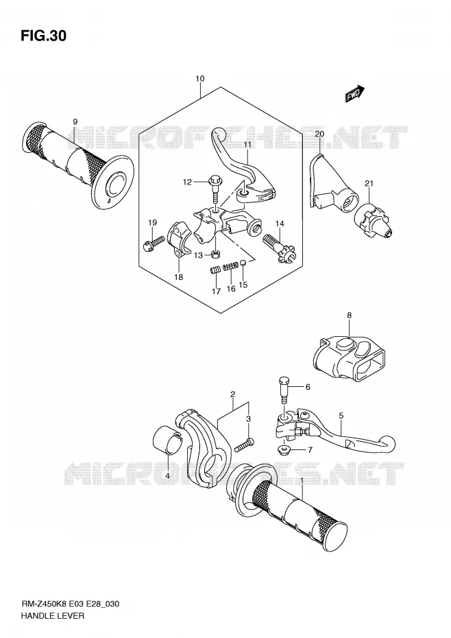 ENSEMBLE LEVIERS - POIGNEES Suzuki MOTO 450 RM-Z 2011  RM-Z450L1(E3/E28)