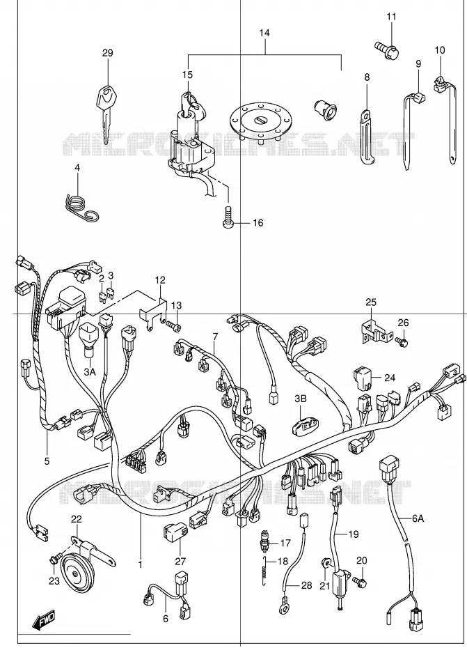 FAISCEAU ELECTRIQUE (MODELE X/Y/K1/K2) Suzuki MOTO 1300 HAYABUSA 2000  GSX1300RU2Y(E2)