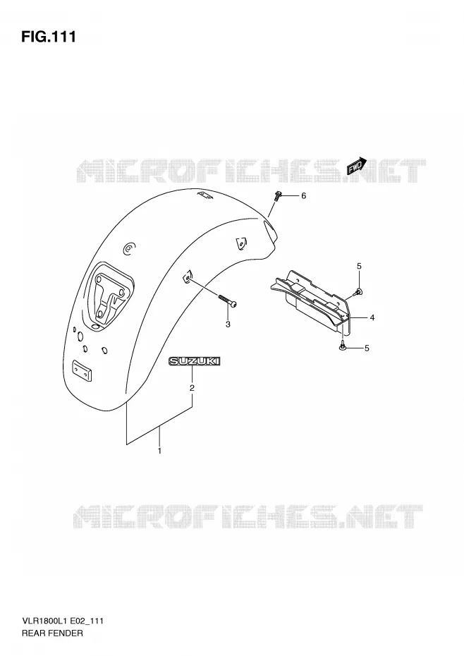 GARDE BOUE ARRIERE (VLR1800L1 E2) Suzuki MOTO 1800 INTRUDER 2011  VLR1800TL1(E2)