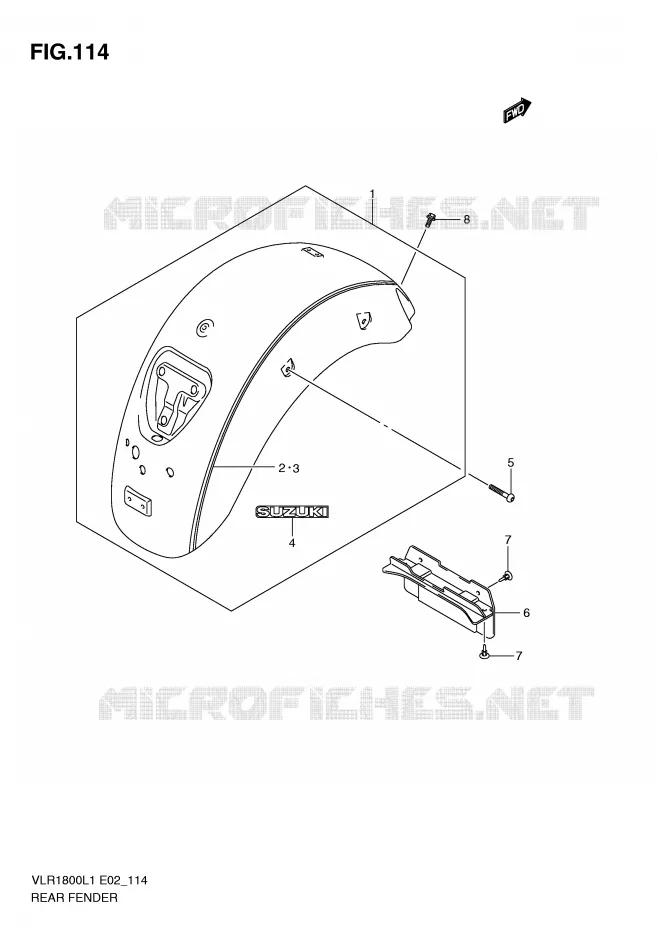 GARDE BOUE ARRIERE (VLR1800TL1 E2) Suzuki MOTO 1800 INTRUDER 2011  VLR1800TL1(E2)