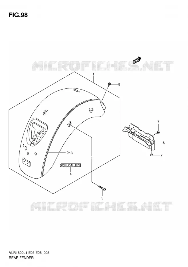 GARDE BOUE ARRIERE (VLR1800TL1 E33) Suzuki MOTO 1800 BOULEVARD 2011  VLR1800TL1(E3/E28)