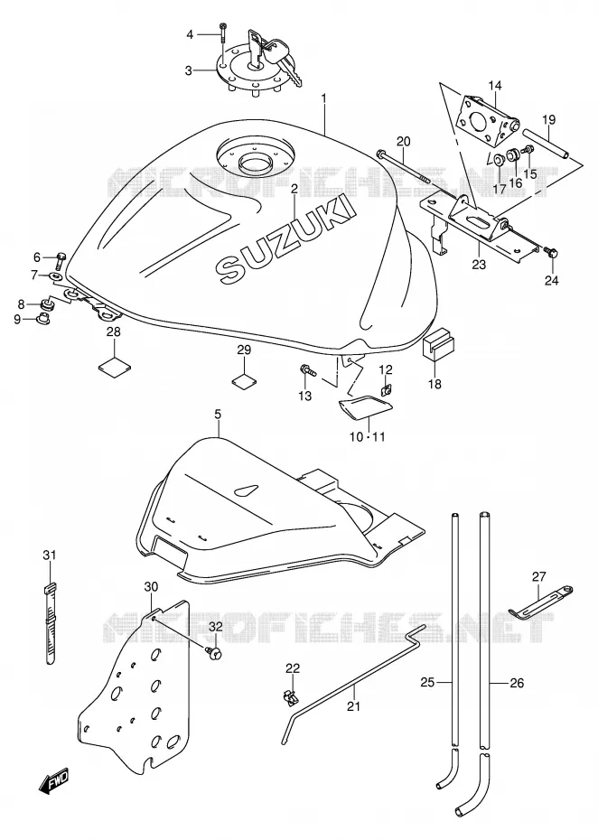 RESERVOIR D'ESSENCE (MODELE K1) Suzuki MOTO 1300 HAYABUSA 2002  GSX1300RU2K2(E2)