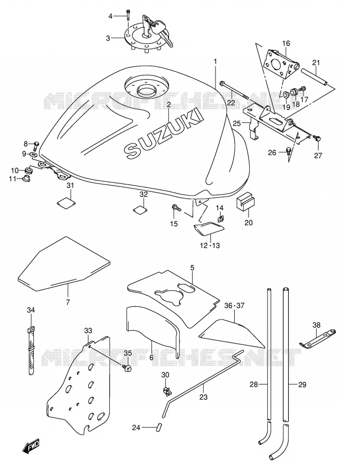 RESERVOIR D'ESSENCE (MODELE X) Suzuki MOTO 1300 HAYABUSA 2003  GSX1300RK3(E2)