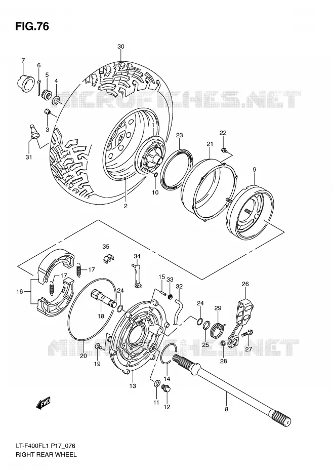 ROUE ARRIERE DROITE (LT-F400FL1 P24) Suzuki QUAD 400 KINGQUAD 2011  LT-F400FL1(P17)