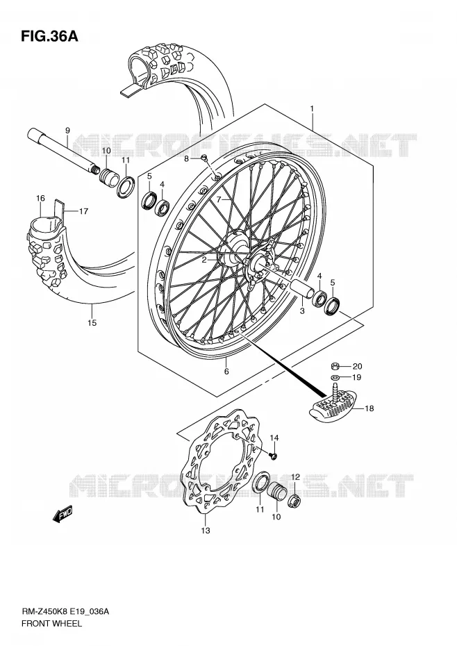 ROUE AVANT (RM-Z450L1) Suzuki MOTO 450 RM-Z 2010  RM-Z450L0(E19)