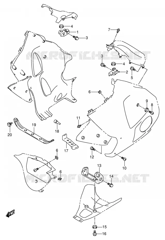 SUPPORTS / FIXATIONS CARENAGES Suzuki MOTO 1300 HAYABUSA 2003  GSX1300RU2K3(E2)