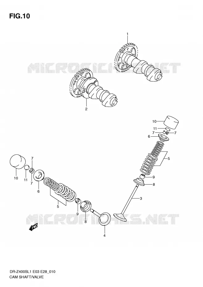 ARBRE A CAMES - SOUPAPES Suzuki MOTO 400 DR-Z 2011  DR-Z400SL1(E3/E28)