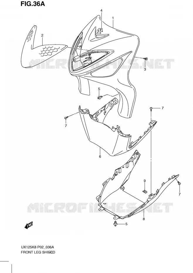 CARENAGE AVANT (MODEL L0) Suzuki SCOOTER 125 SIXTEEN 2008  UX125K8(P02)