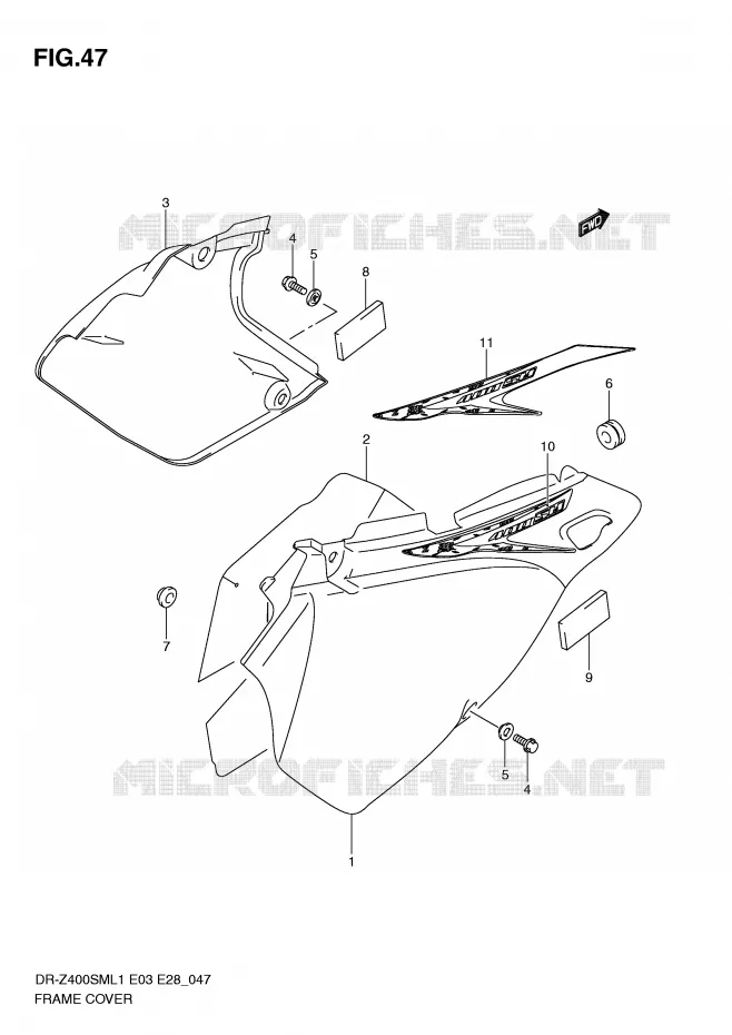 CARENAGES (DR-Z400SML1 E3) Suzuki MOTO 400 DR-Z 2011  DR-Z400SML1(E3/E28)