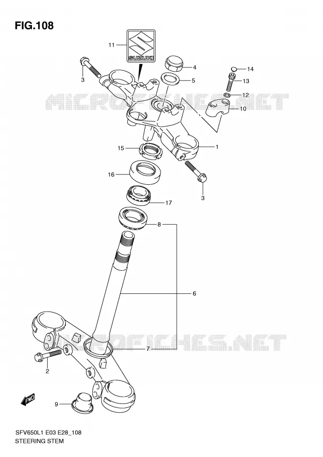 COLONNE DE DIRECTION Suzuki MOTO 650 GLADIUS 2011  SFV650AL1(E3/E28)