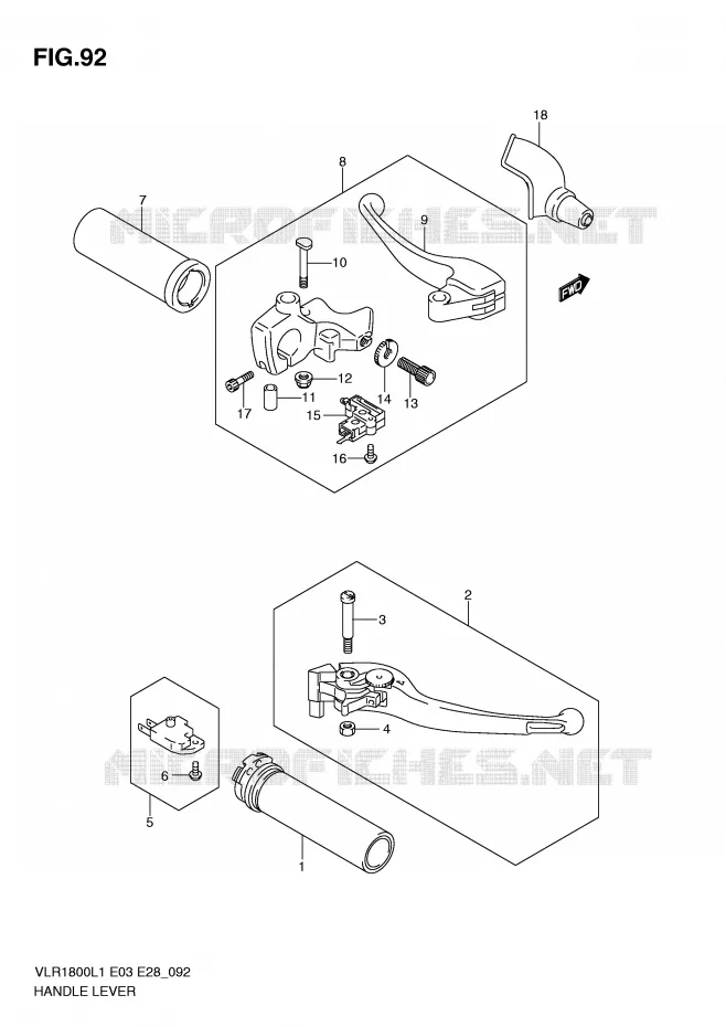 ENSEMBLE LEVIERS - POIGNEES Suzuki MOTO 1800 BOULEVARD 2011  VLR1800TL1(E3/E28)