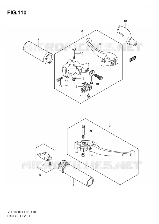 ENSEMBLE LEVIERS - POIGNEES Suzuki MOTO 1800 INTRUDER 2011  VLR1800L1(E2)