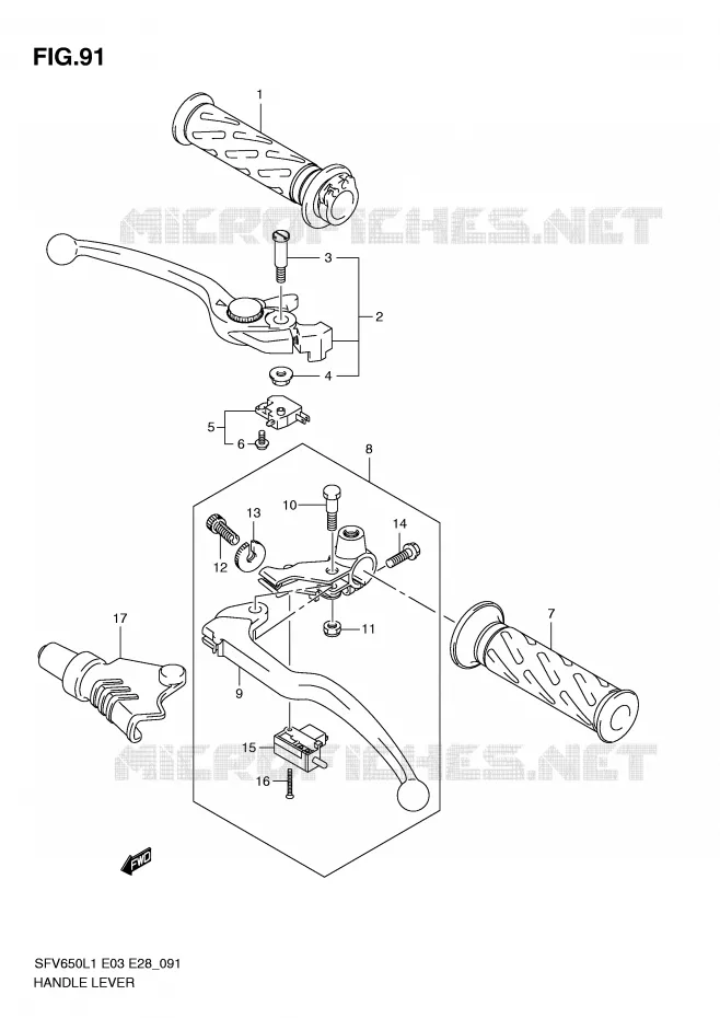 ENSEMBLE LEVIERS - POIGNEES Suzuki MOTO 650 GLADIUS 2011  SFV650AL1(E3/E28)