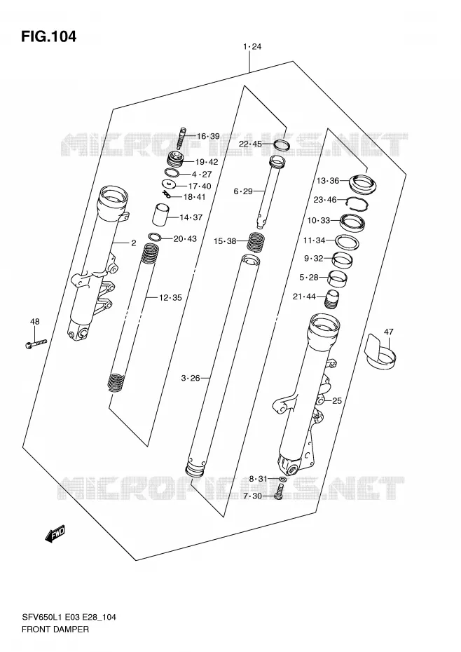 FOURCHE (SFV650L1 E3) Suzuki MOTO 650 GLADIUS 2011  SFV650L1(E3/E28)