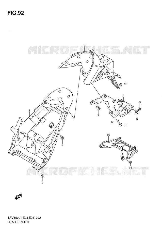 GARDE BOUE ARRIERE Suzuki MOTO 650 GLADIUS 2011  SFV650AL1(E3/E28)