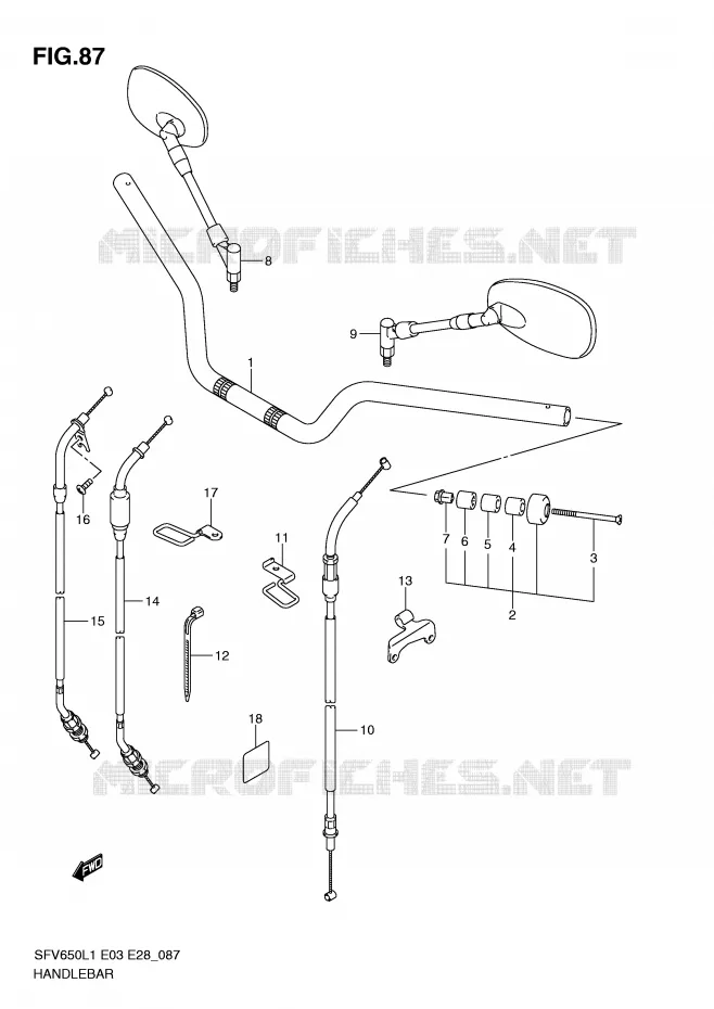 GUIDON (SFV650L1 E3) Suzuki MOTO 650 GLADIUS 2011  SFV650L1(E3/E28)
