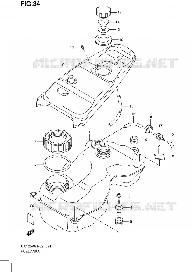 RESERVOIR D'ESSENCE Suzuki SCOOTER 125 SIXTEEN 2010  UX125L0(P02)