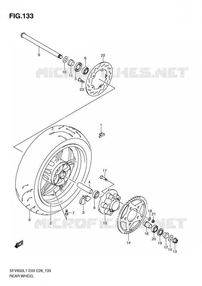 ROUE ARRIERE (SFV650L1 E28) Suzuki MOTO 650 GLADIUS 2011  SFV650AL1(E3/E28)