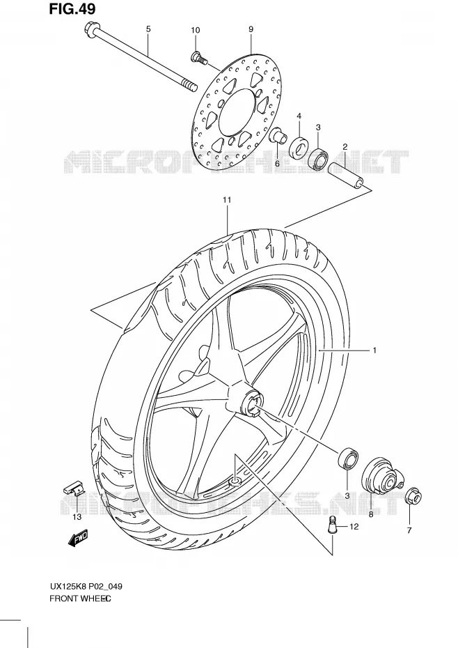 ROUE AVANT (MODEL K8) Suzuki SCOOTER 125 SIXTEEN 2008  UX125K8(P02)