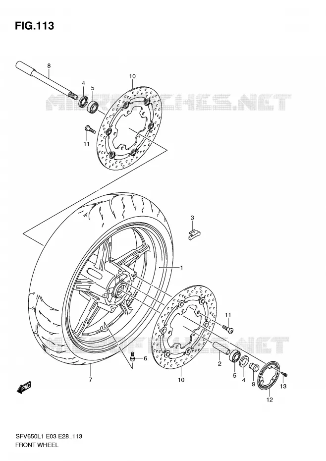 ROUE AVANT (SFV650AL1 E33) Suzuki MOTO 650 GLADIUS 2011  SFV650AL1(E3/E28)