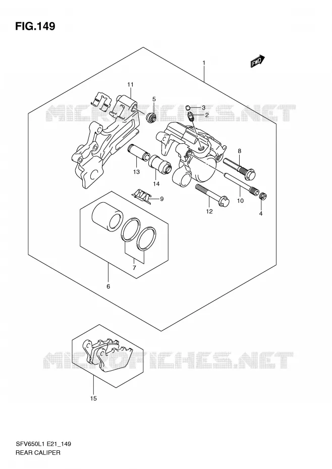 ETRIER DE FREIN ARRIERE (SFV650UL1 E24) Suzuki MOTO 650 GLADIUS 2011  SFV650L1(E21)