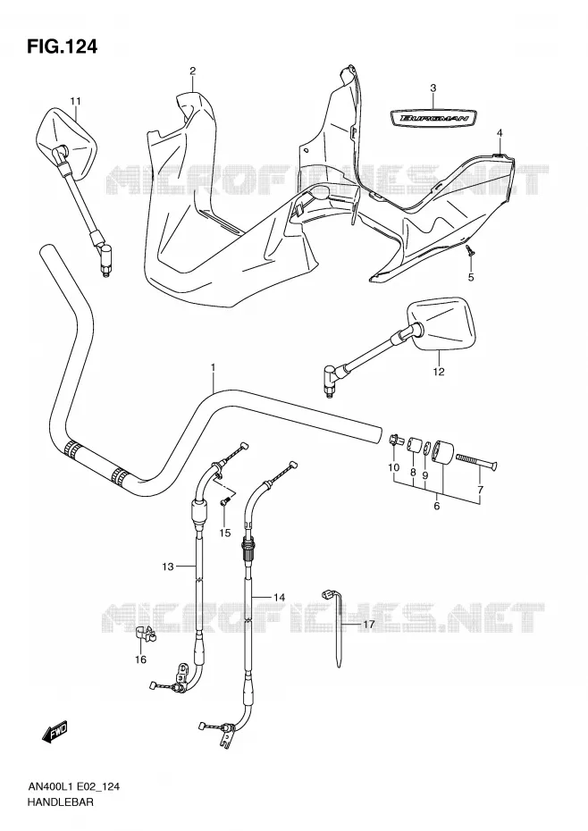 GUIDON (AN400L1 E19) Suzuki SCOOTER 400 BURGMAN 2011  AN400L1(E2)