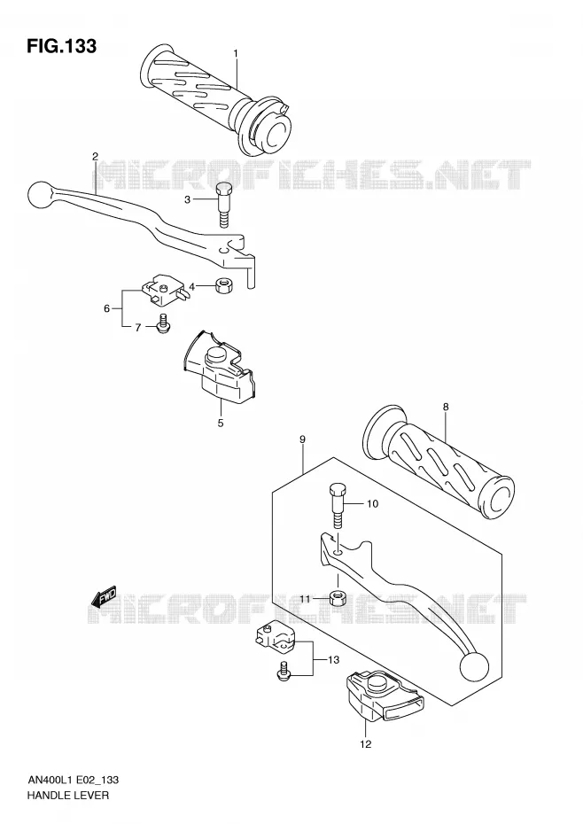 LEVIERS - POIGNEES (AN400AL1 E19) Suzuki SCOOTER 400 BURGMAN 2011  AN400AL1(E2)