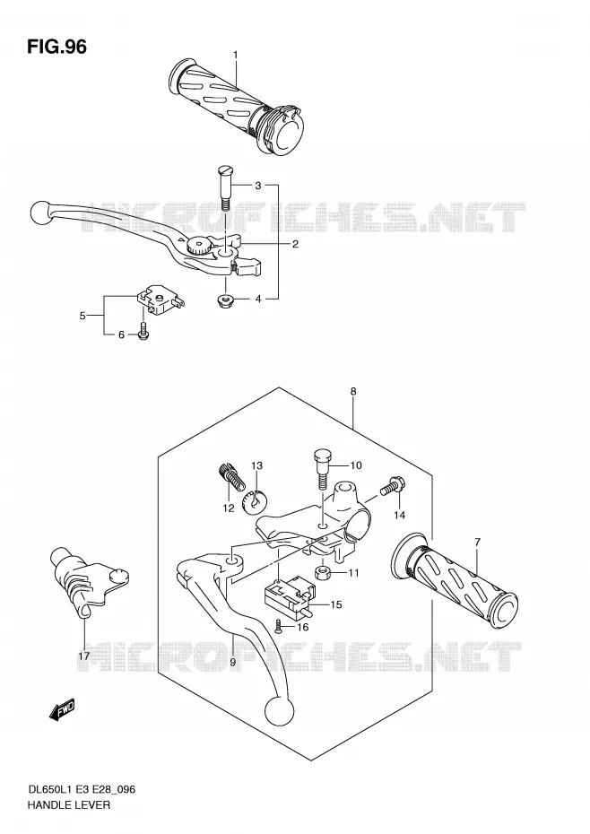 LEVIERS - POIGNEES (DL650AL1 E28) Suzuki MOTO 650 V-STROM 2011  DL650AL1(E3)