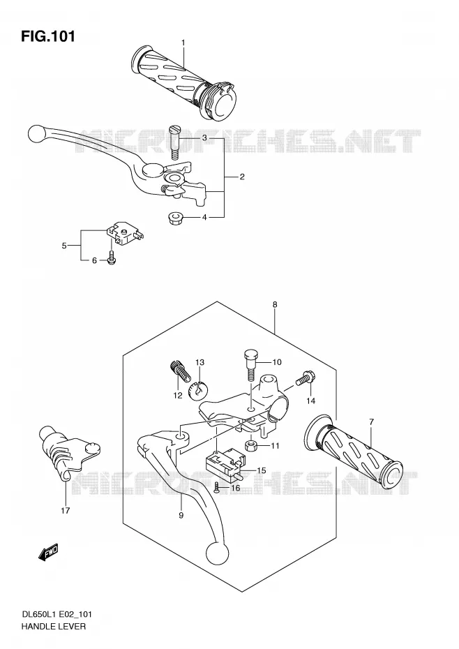LEVIERS - POIGNEES (DL650L1 E2) Suzuki MOTO 650 V-STROM 2011  DL650AUEL1(E2)