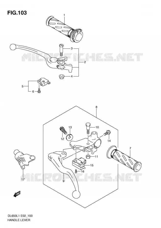 LEVIERS - POIGNEES (DL650L1 E24) Suzuki MOTO 650 V-STROM 2011  DL650UEL1(E2)