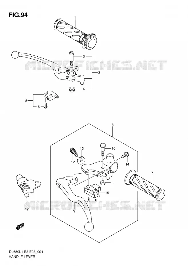 LEVIERS - POIGNEES (DL650L1 E33) Suzuki MOTO 650 V-STROM 2011  DL650AL1(E3)