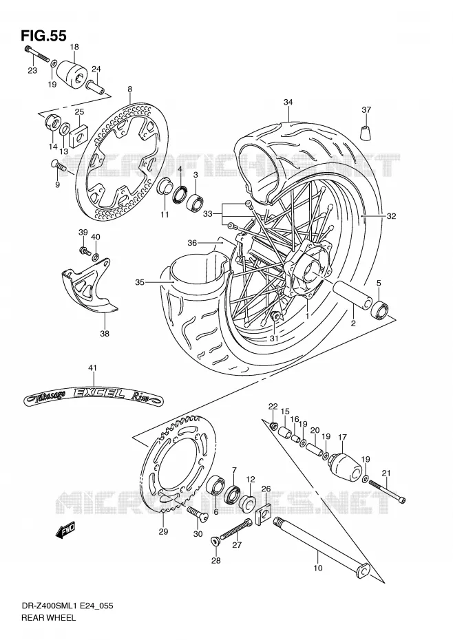 ROUE ARRIERE Suzuki MOTO 400 DR-Z 2011  DR-Z400SML1(E24)