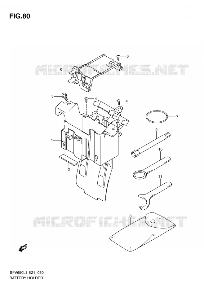 SUPPORT BATTERIE (SFV650UL1 E24) Suzuki MOTO 650 GLADIUS 2011  SFV650UAL1(E21)