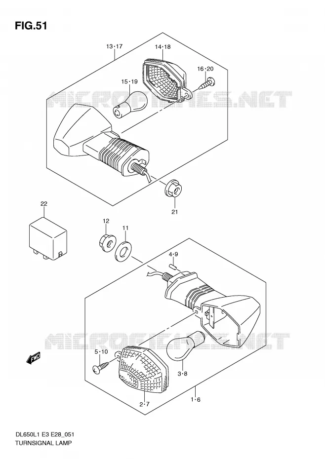CLIGNOTANTS Suzuki MOTO 650 V-STROM 2011  DL650L1(E3)