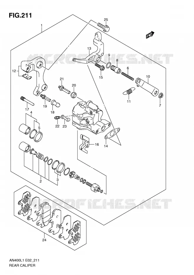 ETRIER DE FREIN ARRIERE (AN400AL1 E24) Suzuki SCOOTER 400 BURGMAN 2011  AN400L1(E2)