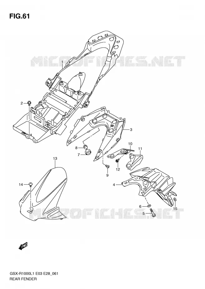 GARDE BOUE ARRIERE Suzuki MOTO 1000 GSX-R 2011  GSX-R1000L1(E3/E28)