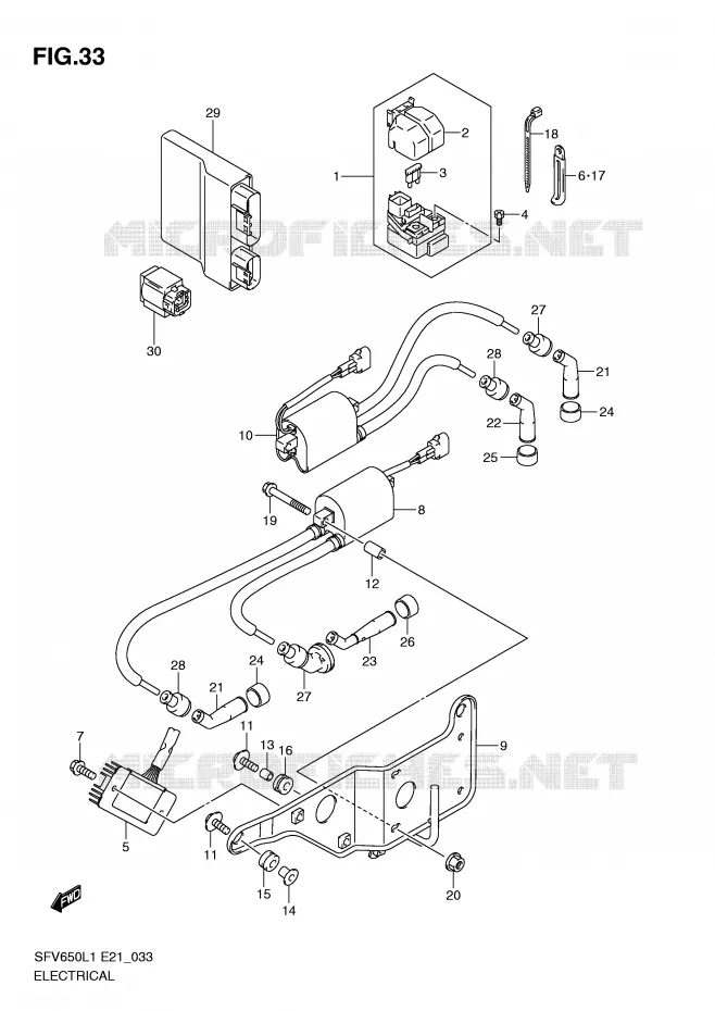 PARTIE ELECTRIQUE (SFV650AL1 E21) Suzuki MOTO 650 GLADIUS 2011  SFV650L1(E21)